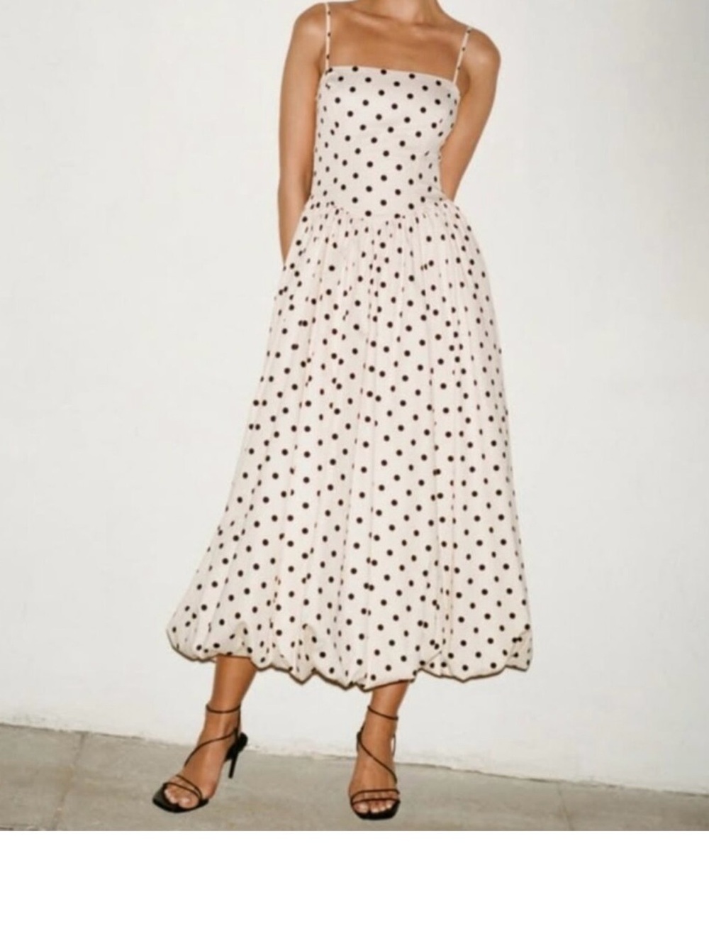 Abercrombie & Fitch Cream Midi Skirt with Black Polka Dots